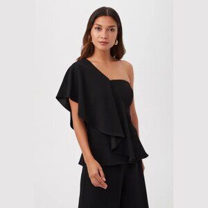 TRINA TURK "Glamorous" Navy One-Shoulder Flounce Top | US 6 | Retail $228